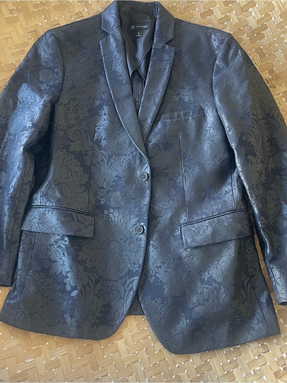 INC Men's Black Floral Jacquard Blazer - Large